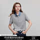 初語(yǔ)綠絨蒿刺繡珠地牛仔POLO領(lǐng)T恤女2025夏季新款休閑撞色上衣 花灰色 M