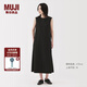 無印良品（MUJI）女式易干彈力泡泡紗無袖連衣裙女裝裙子長裙25年夏季連身裙 黑色 L （165/88A）
