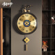 銅師爺新中式黃銅福鹿輕奢掛鐘家用客廳掛墻裝飾創(chuàng  )意鐘表高檔大氣石英鐘 大號40cm-黃銅擦黑金-電波機芯