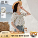 香影方領(lǐng)碎花上衣女2025夏裝新款純棉娃娃衫短袖寬松鎖骨綠色小衫 綠花 L 165/88A/110-125斤