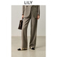 LILY2025秋新款女裝綿羊毛混紡老錢(qián)風(fēng)寬松休閑OL通勤西裝褲闊腿褲 714灰卡其 S