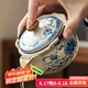 唐豐汝窯青花手抓壺二才蓋碗防燙陶瓷泡茶壺 米黃繁花荷韻手抓壺