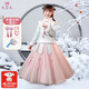 久愛(ài)久漢服女童秋冬季加絨加厚古風(fēng)連衣裙兒童拜年服小女孩中國風(fēng)套裝 藍粉色-加絨加厚套裝 140 (建議身高125-135cm)