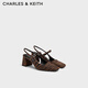 CHARLES&KEITH25秋季新品一字帶方頭粗跟瑪麗珍涼鞋七夕禮物CK1-60580316 ANIMAL PRINT NATURAL棕色/黑色 37 （235）