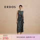 ERDOS 寬松A字裙綠影條紋一字領(lǐng)無(wú)袖修身顯瘦復古女連衣裙 祖母綠 S 160/80A