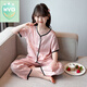 WVD國際品牌兒童睡衣夏季韓版短袖女童冰絲家居服空調(diào)服中大童薄款套裝 短袖開襟外套九分褲粉色蝴蝶結(jié) 120 cm
