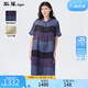 斯琴（siqin）2024夏季新款女條紋苧麻拼接翻領(lǐng)單排扣寬松連衣裙BDXQ01183 條紋 M