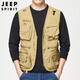 JEEP SPIRIT吉普馬甲男春秋季戶外釣魚多口袋外套無(wú)袖背心上衣男裝 卡其 2XL