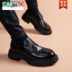 卡帝樂(lè )鱷魚(yú)（CARTELO）皮鞋男士潮流商務(wù)休閑厚底增高真皮豆豆鞋百搭套腳德比正裝男單鞋 黑色【內增高】 38