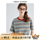 VEGA CHANG短袖T恤女2025夏季新款撞色彩色條紋設計小個子休閑通勤圓領上衣 彩色條紋 M