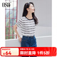 OSA復(fù)古提花立體蕾絲T恤女2025夏季新款減齡休閑通勤短袖上衣薄款 黑白條 L