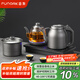 FUNORK全自動(dòng)上水電熱水壺茶臺(tái)燒水壺茶桌茶幾一體家用辦公嵌入式電茶壺電茶爐茶具套裝 鈦灰色三件套
