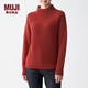 無(wú)印良品 MUJI 女式 含牦牛絨羊毛 棱紋編織 高圓領(lǐng)毛衣 BAH01A0A 紅色 S
