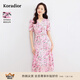 珂萊蒂爾【100桑蠶絲】夏季茶歇裙子碎花V領(lǐng)氣質(zhì)真絲連衣裙女 淺紫紅 L