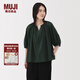 無(wú)印良品（MUJI）女式 強(qiáng)捻短袖罩衫 t恤上衣打底衫女款內(nèi)搭女裝25年夏季 BC2LLC5S 深綠色 M (160/84A)