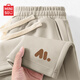 名創(chuàng)優(yōu)品（MINISO）短褲夏季男純棉運動港風復古韓版休閑褲時尚潮流夏季男士五分褲潮 卡其(m咖色質(zhì)感褲前左下標) XL /180(100%純棉運動短褲)