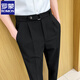 羅蒙（ROMON）九分褲子男士夏季2025新款休閑痞帥高級垂墜感正裝商務(wù)西裝褲男款 黑色 32 建議【140斤以?xún)取? title=