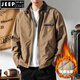 JEEP SPIRIT秋冬季水洗夾克男士硬漢美式阿美咔嘰復古底特律棉衣外套加棉加厚 卡其色 加棉加厚 XL 150-170斤