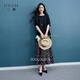 三彩2025秋季新款休閑套裝寬松套頭T恤碎花半身裙長(cháng)裙兩件套S 經(jīng)典黑 M 160/84A