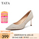 他她（TATA）酒杯鞋婚鞋新娘鞋伴娘鞋宴會(huì)高跟鞋女鞋細(xì)跟配裙子單鞋新 粉金（7cm）-流光款 37