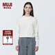 無印良品（MUJI）女式 棱紋編織 圓領(lǐng)短款針織衫 長袖女款 女裝 薄款毛衣 米白色 M (160/84A)