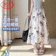 浪莎新中式雪紡裙褲女夏季薄款2025新款高腰水墨畫國風(fēng)闊腿褲子