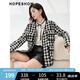 紅袖千鳥(niǎo)格短外套冬季2023新款女裝織帶邊V領(lǐng)粗花呢名媛輕熟上衣 黑底白格901 M