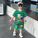 富羅迷（follow me）奧特曼衣服男童夏季套裝新款帥氣寶寶條紋兒童短袖男孩夏裝潮 綠色涼爽親膚閃燈 綠色涼爽親膚 90 CM標準足碼請勿拍大