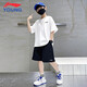 LI-NING KIDS李寧兒童速干套裝夏季新款短袖短褲輕薄透氣運(yùn)動套裝男大童兩件套 白色小標(biāo)速干套裝 160 cm