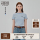 Teenie Weenie小熊短袖T恤女2025年夏季新款華夫格田園風(fēng)時(shí)尚條紋T恤上衣女 藍(lán)色 L