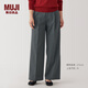 無印良品（MUJI） 女式 不易起皺 抽褶 直筒褲 褲子女款秋冬款 長褲 BE1QSA4A 深灰色 L (165/70A)