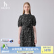 HAZZYS哈吉斯女裝 夏季款女士立領(lǐng)印花短袖連衣裙女AQWSC0BBC08 藏青色NV S (155/80A 36)