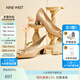 NINE WEST/玖熙高跟鞋粗跟新款真皮通勤方頭金屬扣女士單鞋 杏色 37