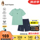暇步士（Hush Puppies）童裝兒童套裝25夏中大童透氣短袖男童速干運(yùn)動(dòng)短褲 海浪綠  160 