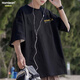 Homlean純棉短袖男夏季寬松圓領(lǐng)時(shí)尚百搭印花設計半袖上衣服OM1黑色L