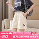 莞町大童褲子9-14歲女夏季12-15歲女孩短褲外穿初中女生短褲2025新款 杏色 米奇繡花短褲 160 建議身高150CM左右穿到80斤