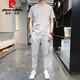 皮爾卡丹（pierre cardin）短袖t恤男夏季休閑套裝男士韓版潮流仿冰絲半袖男上衣服長(cháng)褲子一 2855長(cháng)褲套裝灰色 XL