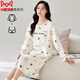 貓人（MiiOW）春秋款長(cháng)袖睡裙女帶胸墊一體中長(cháng)款純棉甜美櫻桃卡通大碼外穿睡衣 長(cháng)袖睡裙【帶胸墊】H6648 L 女 建議100-120斤
