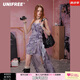 UNIFREE紫色連衣裙不規(guī)則收腰垂感荷葉邊演唱會吊帶裙 紫色  XL 