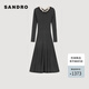 SANDRO2024秋冬款女裝法式花邊領(lǐng)豎紋長款針織連衣裙SFPRO04022 240/深灰色 L (40)