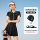 361°泳衣女連體保守遮肚裙式游泳衣性感新款時(shí)尚顯瘦大碼溫泉泳衣外穿 黑色（泳衣+泳帽+泳鏡） L （建議體重49kg-54kg）