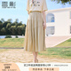 香影a字半身裙女卡其色2025夏裝新款氣質(zhì)中長裙子淑女超仙高腰裙 淺卡其 M 160/84A/95-110斤