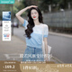 茵曼丁達(dá)爾漸變色圓領(lǐng)針織衫短袖T恤女裝2025年夏季新款上衣 藍(lán)白條（優(yōu)先發(fā)貨） M
