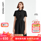 朗姿法式輕禮服通勤小黑裙夏新品短袖黑色中長款襯衫連衣裙女裙子 黑色2 L 165/84A