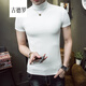 古德羅高領(lǐng)純棉短袖T恤男修身百搭健身衣服緊身打底衫純色男裝時(shí)尚潮流 短白色 XL
