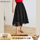 Olrain歐芮兒黑色網(wǎng)紗半身裙女夏季高腰時尚復古赫本風A字傘裙 黑色-現(xiàn)貨 M 160/68A