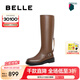 百麗（Belle）七夕禮物時(shí)尚復(fù)古騎士靴女真皮增高厚底長(zhǎng)靴3ELB8DG4 棕色 34 (220mm)