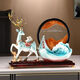 創(chuàng)意招財(cái)鹿一帆風(fēng)順流沙畫擺件客廳家居玄關(guān)酒柜辦公室喬遷裝飾品 招財(cái)路藍(lán)色+一帆風(fēng)順【黑圈黃沙】禮盒裝