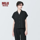 無印良品（MUJI）女式 易干彈力泡泡紗 開領(lǐng)短袖衫女士襯衫襯衣外套夏季款BC2JPA4S 黑色 L (165/88A)