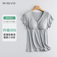 Mom Jane哺乳短袖t恤孕婦上衣春秋薄款免穿內衣產(chǎn)后喂奶月子服家居服睡衣 麻灰色（升級奢密50S-附贈罩杯） L